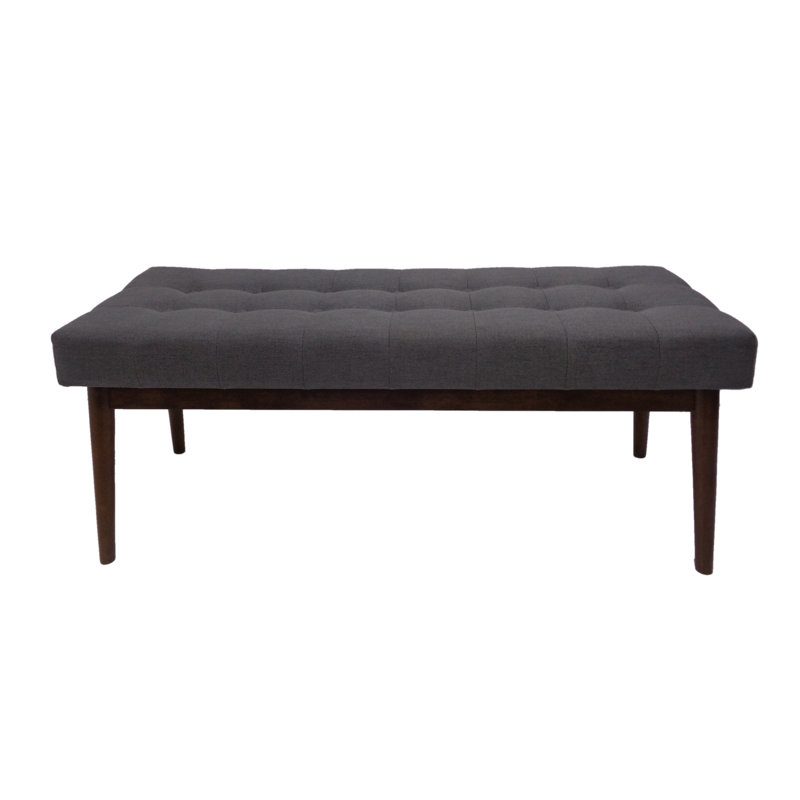Berggren Mid-Century Solid Wood Button-Tufted Ottoman, Gray
