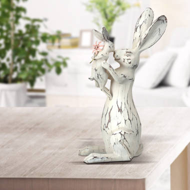 Laurel Foundry Modern Farmhouse Polystone Carved Bunny Kissing Baby Figurine  & Reviews