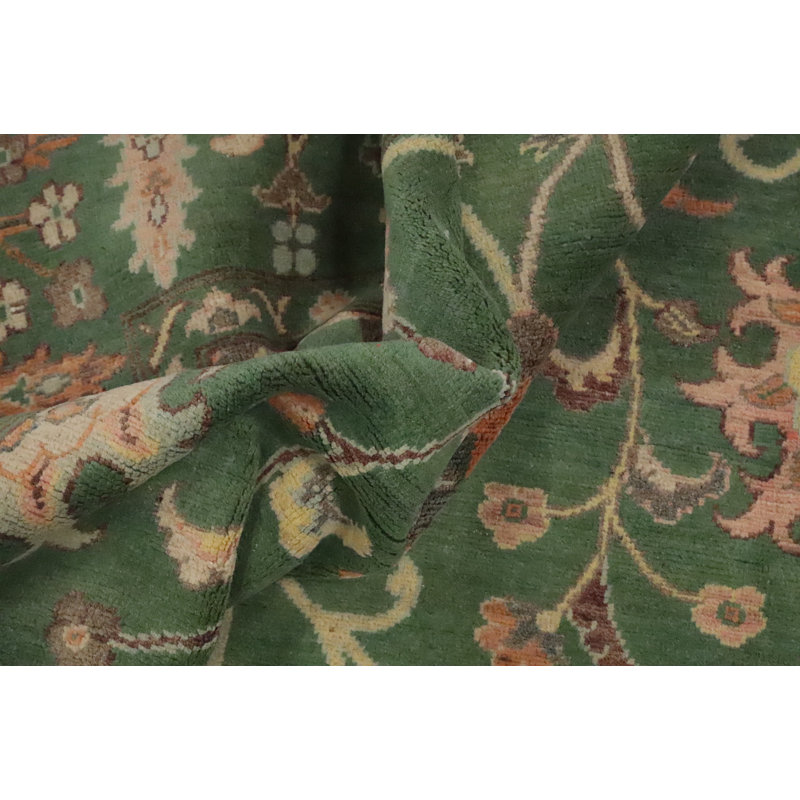 Tapis vert teint à la main kazak à teinture végétale 8 x 10