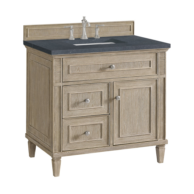 Lorelai 36'' W Single Vanity, Charcoal Soapstone, Whitewashed Oak, 8" Widespread