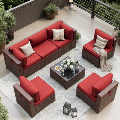 7 Piece Rattan Sectional Seating Group With Cushions