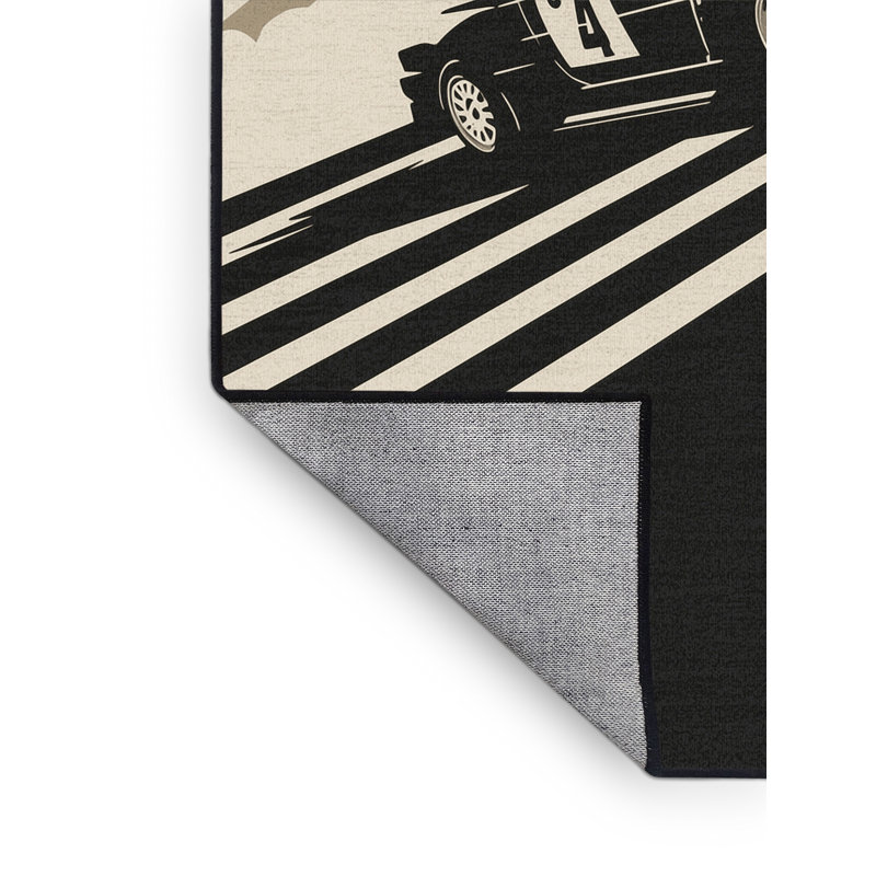 Machine Washable Rayan Rally Car Drift Modern & Contemporary Striped Rug in Gray – Black Binding, 2x5