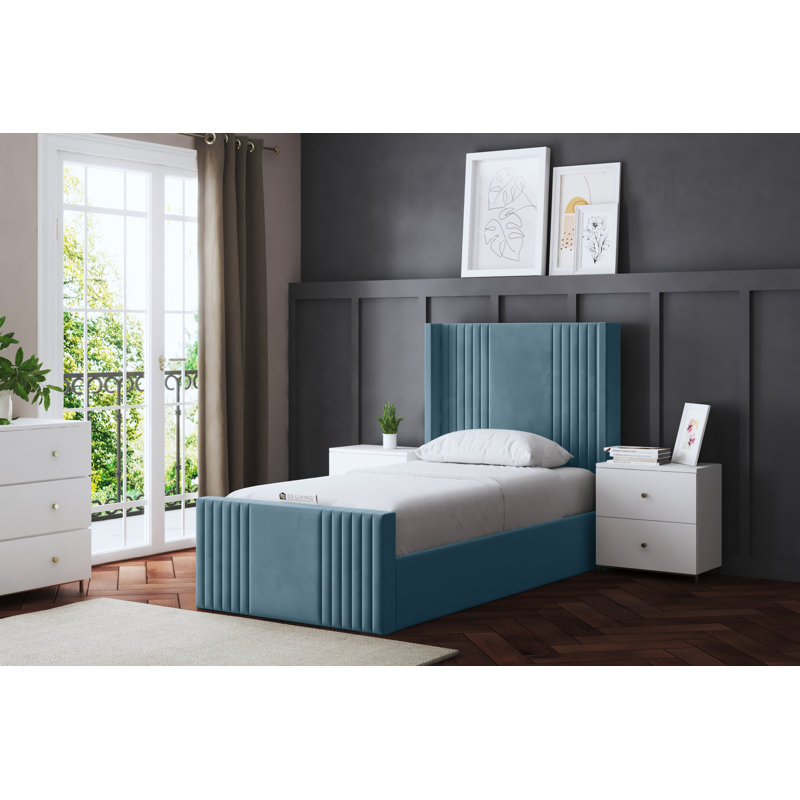 Elara Winged Panel Bed with Headboard, Blue, Small Single (2'6)