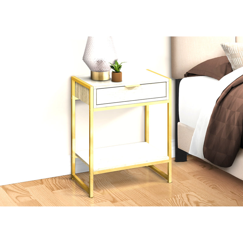 Table d'appoint, métal chromé, contemporain, moderne, Beige, Doré