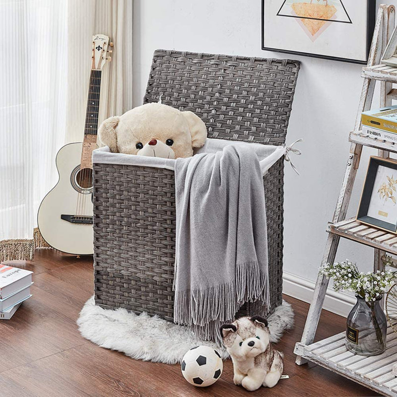 Panier à linge doublé en coton robuste, Gris/beige, Moyen (24,4 po x 22,5 po x 13 po)