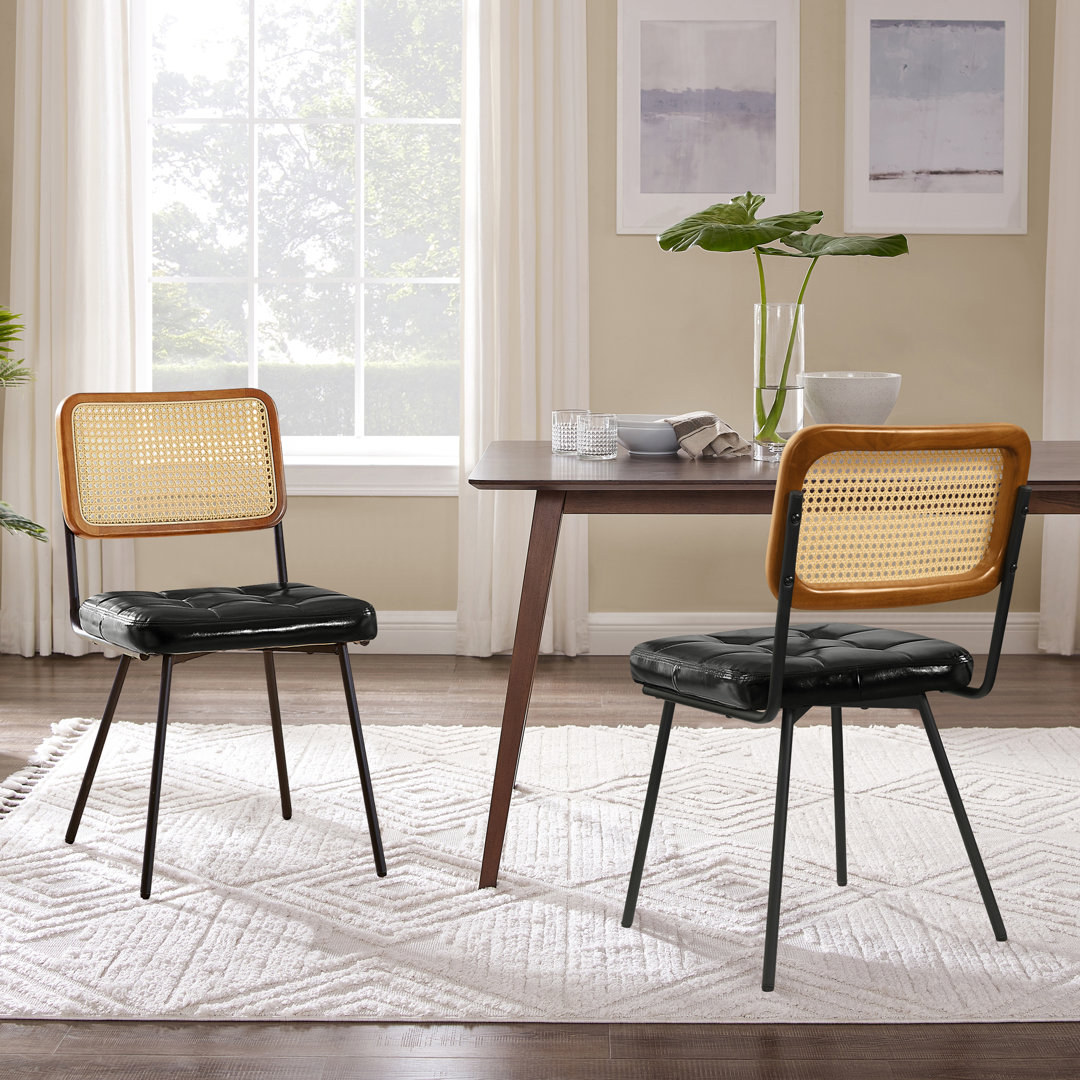 Bodnar Ratten Back Tufted PU  Upholstered Dining Side Chair (Set of 2) Beachcrest Home™ Upholstery 