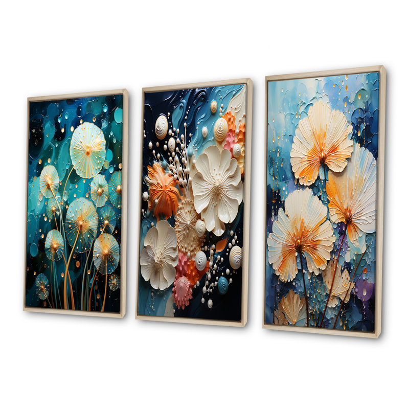 Ensemble 3 pièces Seacreature Reflections - Abstract Botanicals, Cadre flottant brun, H 32 po x l 48 po