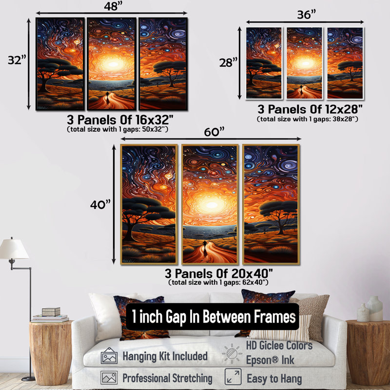 Weddington - ensemble d'art mural paysage abstrait, Cadre flottant noir, H 32 po x l 48 po x P 1 po