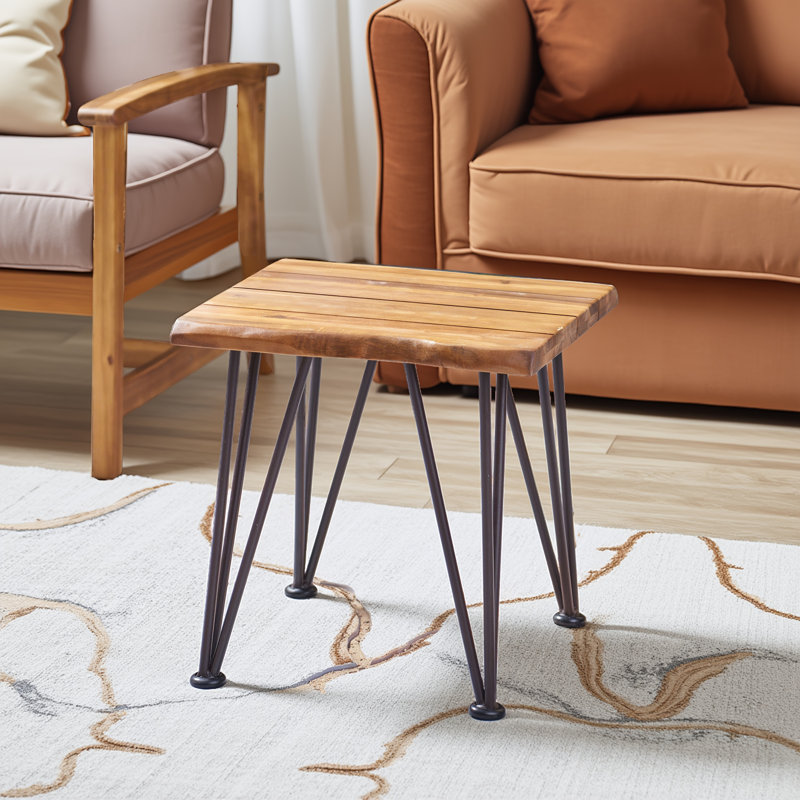 Ensemble de tables d'appoint en teck industriel (2) - Plateau en bois d'acacia et pieds en fer pour patio / cour arrière