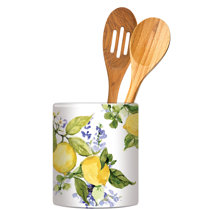 Yellow Owl Ceramic Cooking Utensil Holder / Storage Crock