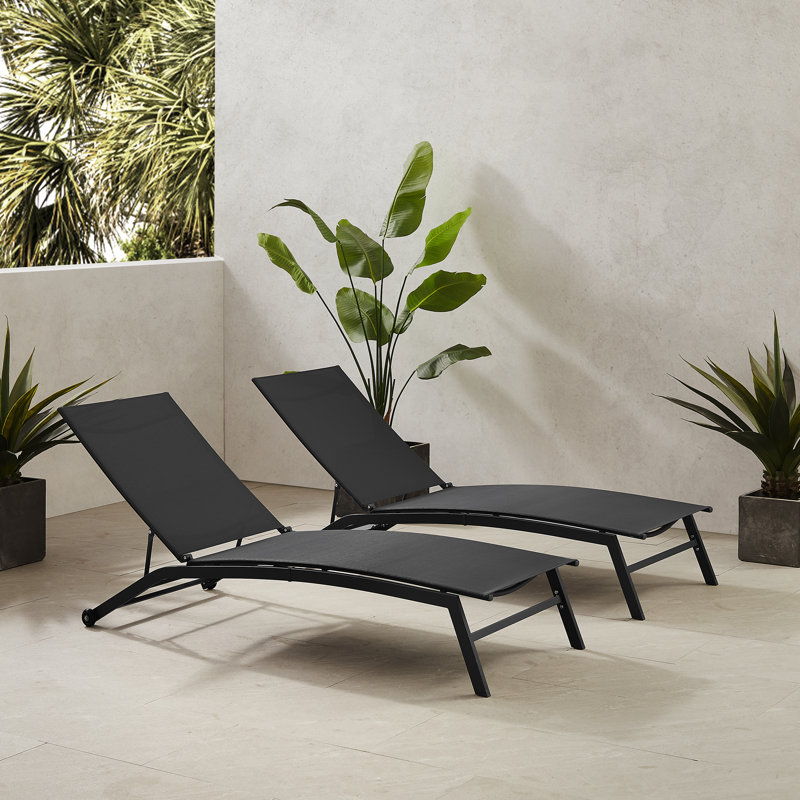 Maryport 2-piece Outdoor Chaise Lounge Set, Charcoal Seat/Matte Black Frame