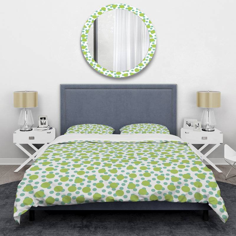 Green and Blue Circle Dots - Ensemble de housse de couette abstrait - Microfibre de polyester
