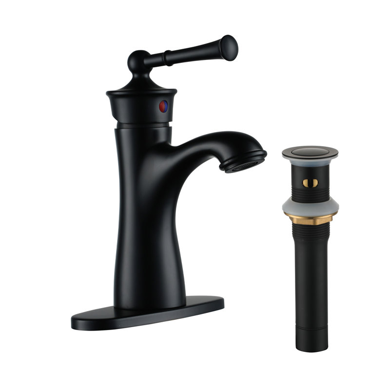 Matte Black Single Handle Bathroom Faucet with Drain Assembly