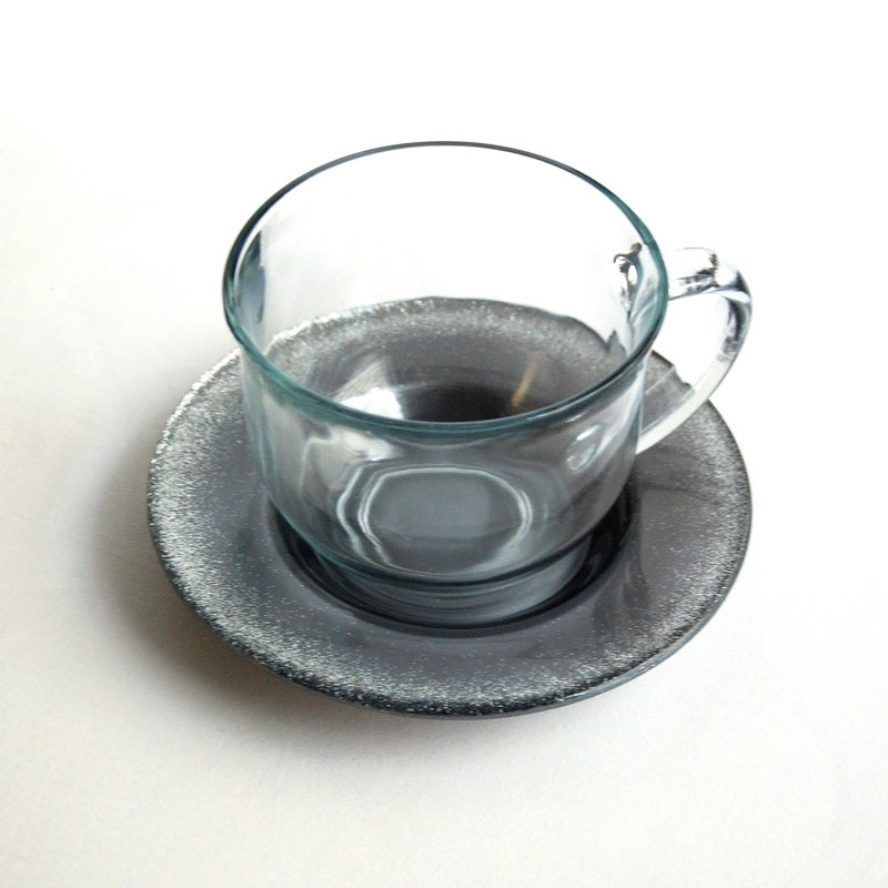 Emersyn Glass Teacup and Saucer, Gray