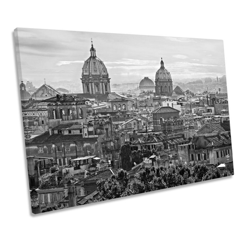 Rome Italy Cityscape B&W - Wrapped Canvas Print, 30.5cm H x 45.7cm W x 2cm D