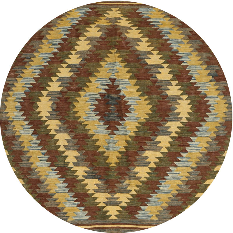 Tapis contemporaine brun/crème/gris, Rond 5 pi
