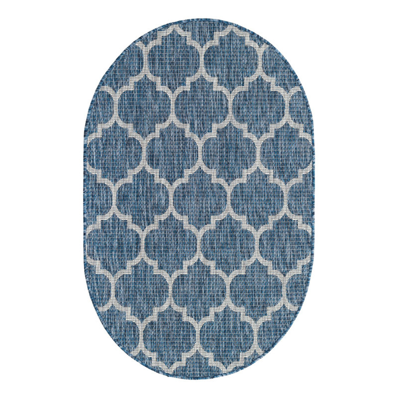 Suffolk Blue Indoor/Outdoor Area Rug, Oval 3'3" x 5'3"
