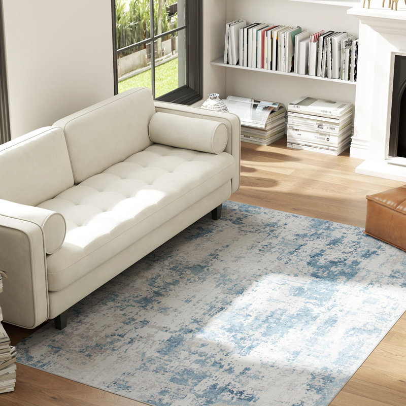 Area Rug , Machine Washable Rug, Non-Slip Modern Abstract Floor Cover Foldable Carpet for Living Room, Bedroom, Dining Room, Blue