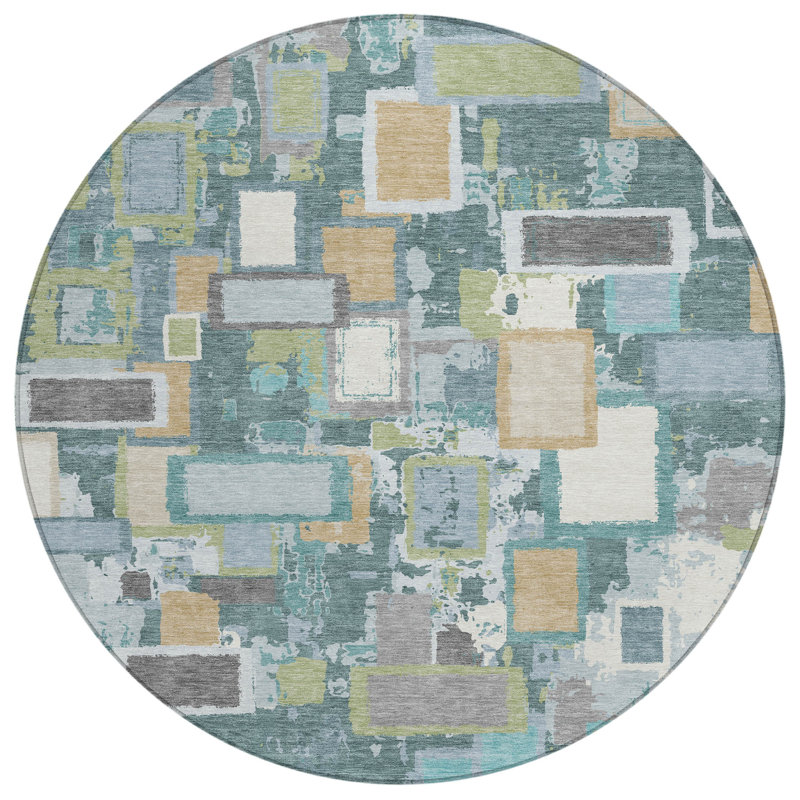 Machine Washable Indoor/Outdoor Boruta ACN2246 Geometric Rug, Round 8'