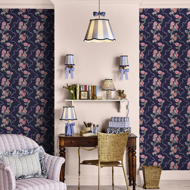 Cath Kidston Rose Flutter Navy Wallpaper, Navy
