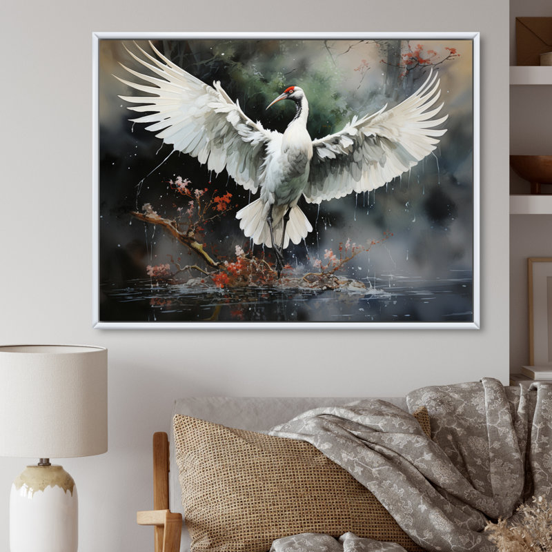 «China Art Redcrowed Crane III», reproduction, Encadrement doré, H 30 po x l 40 po x P 1,5 po