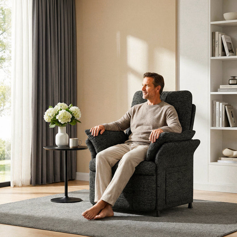 Power Recliner Chair for Adults with Heated & Massage, Adjustable Electric Reclining Chair Sofa, Lazy Boy Single Sofa with Side Pockets for Home Theater Seating, Linen, Dark Grey