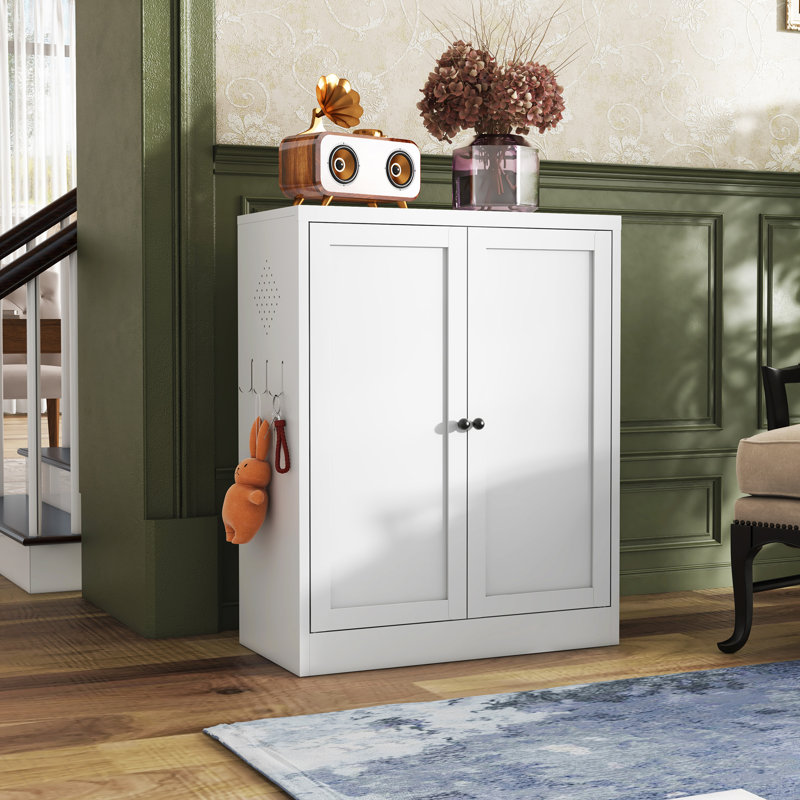 Armoire de cuisine Mikenlee en métal blanc de 70 cm (27,6 po) de largeur, avec 2 tablettes réglables, robuste et anti-basculement, idéale pour la cuisine ou la salle de bain.