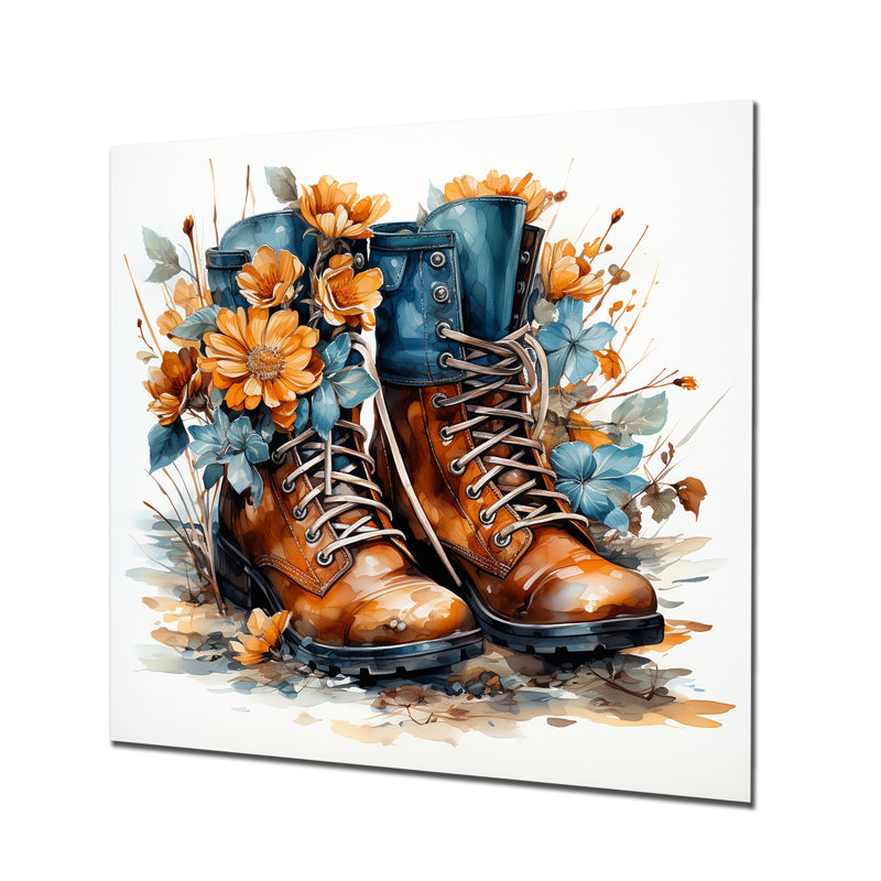 Art mural en métal rétro avec bottes de chalet - Cowboys, H 16 po x l 16 po x P 1 po