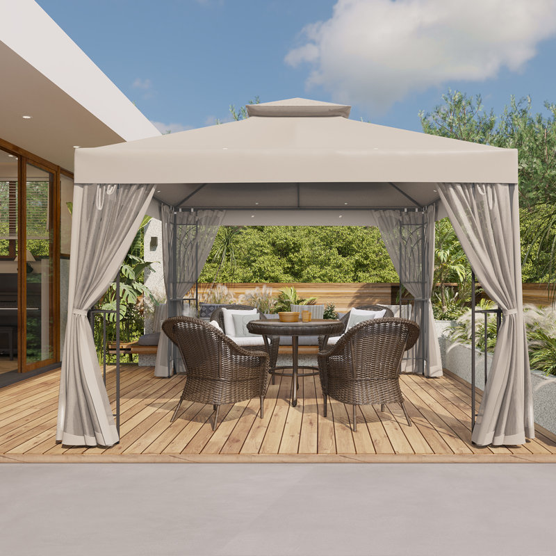 10 pi. L 10 pi. D Pavillon de jardin d'extérieur en acier, Beige