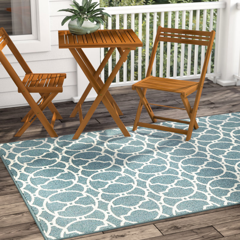 Tapis intérieur / extérieur bleu Yepez, Rectangle 8 pi 6 po x 13 pi