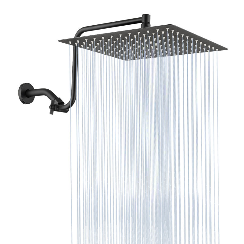 Pomme de douche 12 po en acier inoxydable avec bras ajustable - design luxueux noir mat