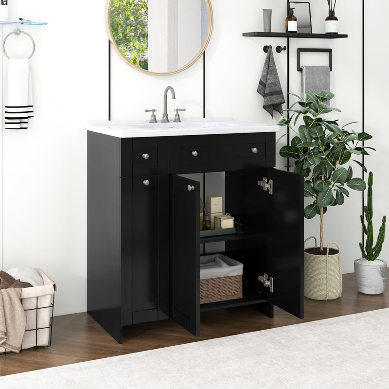 Meuble-lavabo 30 po avec lavabo en céramique, Noir