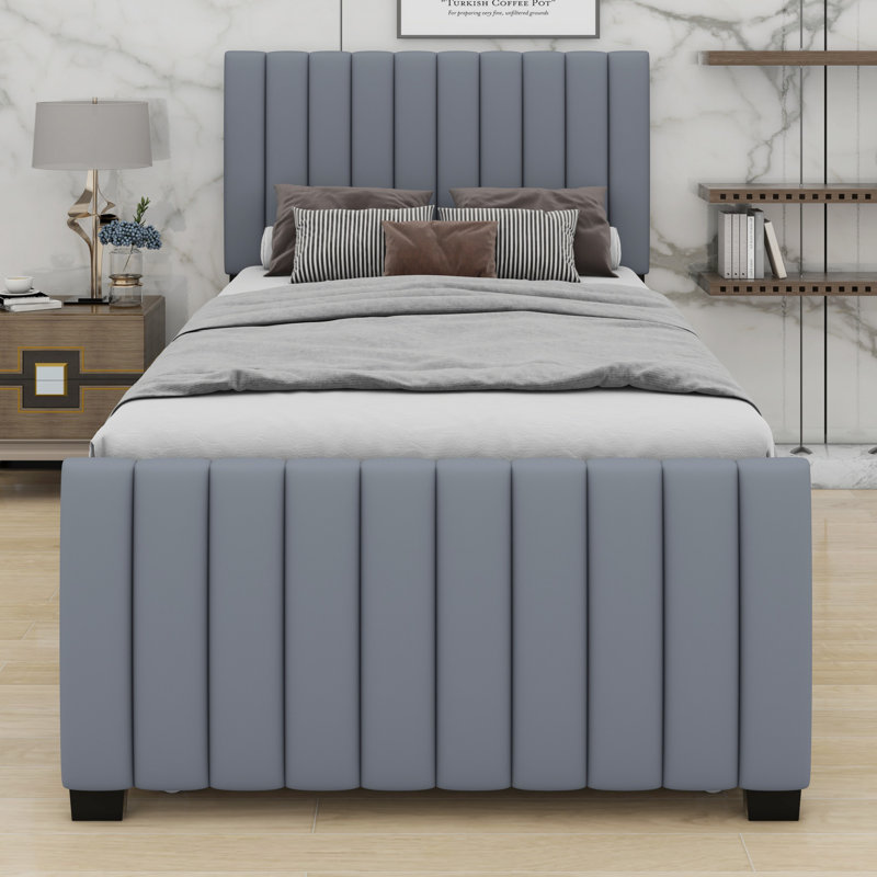 Lit plateforme tapissier avec lit gigogne, Gris