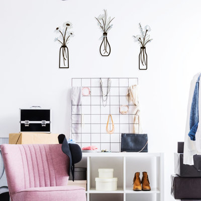 3 pièces d'art mural en métal brun au design unique pour le salon, la chambre à coucher, le bureau et le décor rouillé de la salle à manger en fer floral, bureau, mariage, fête, douche, installation facile