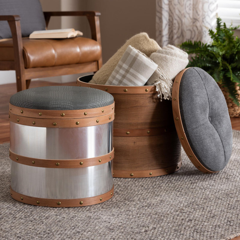 Critchlow Norfork 2pcs Round Abstract with Storage Ottoman Set