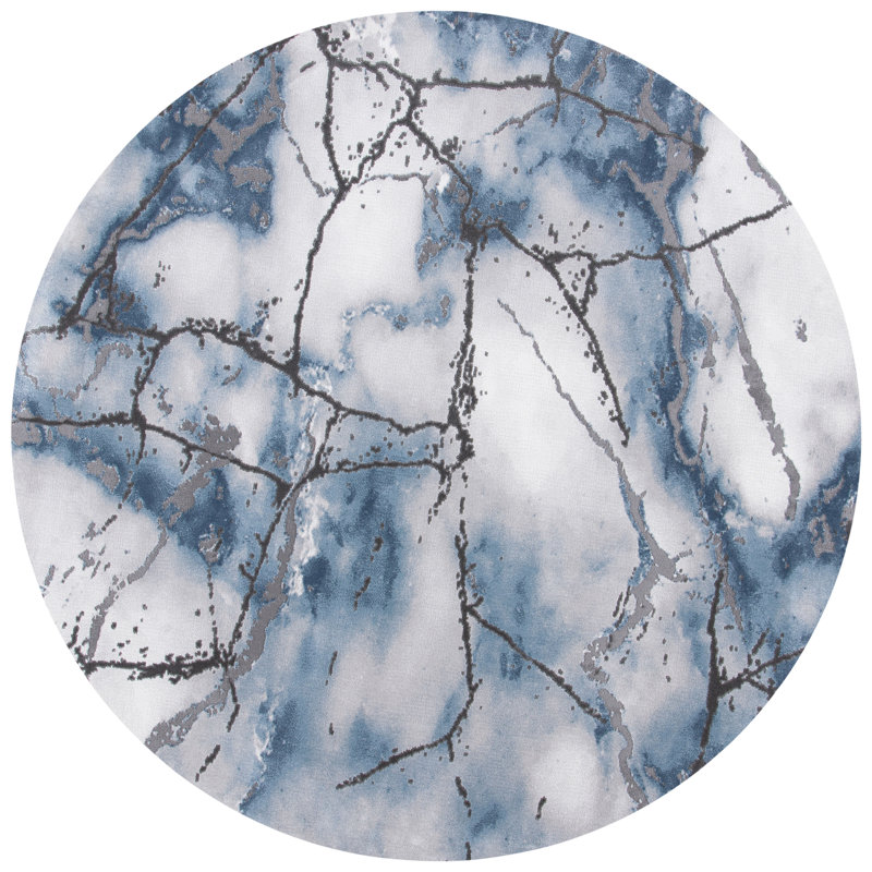 John-Paul Craft Performance Abstract Rug, Round 9', Gray/Blue
