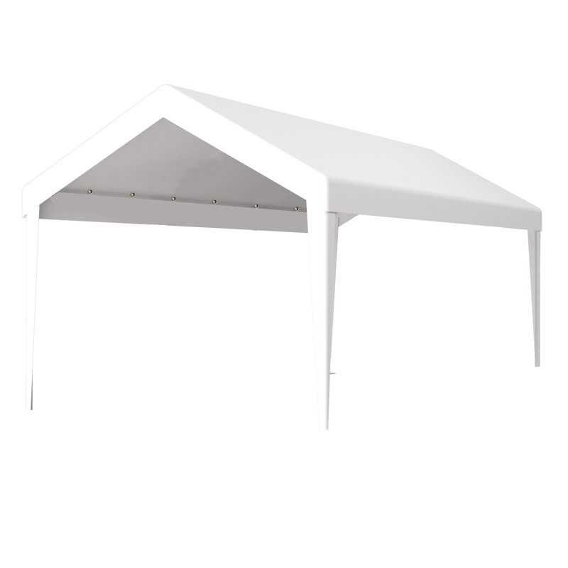 10X20ft Carport Canopy Replacement Tarp - Waterproof & Protected. Fine Polypropylene. 72 Elastic Buckles. Reinforced Border. Easy Setup Portable Storage. White. For Campground Outdoor Construction