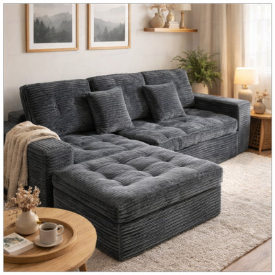 Modular Cloud Sofa Set, 105" DIY Sectional with Ottoman, Pure Foam, Faux Rabbit Fur Velvet, Comfortable Living Room Couch
