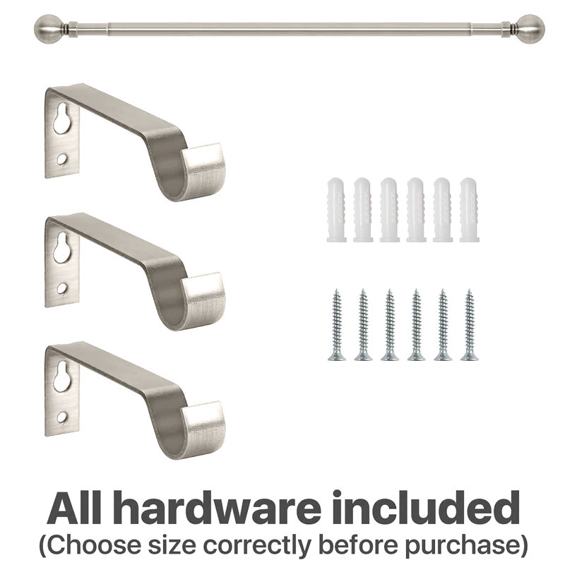 Adjustable Plain Metal Ball Curtain Rod, 70-120Cm, Brushed Silver