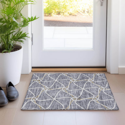 Tapis intérieur / extérieur lavable à la machine Aleg ACN948 doré 1 pi 8 po x 2 pi 6 po
