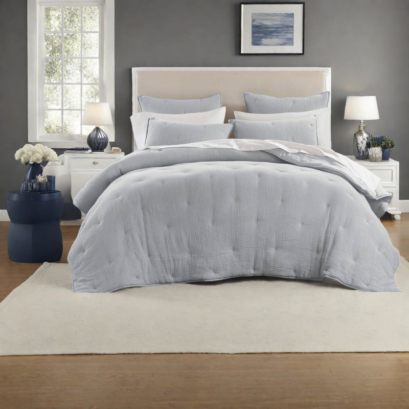 Cozy Cotton Bedding Set, Euro Sham With Embroidered Detailing For Home Comfort
