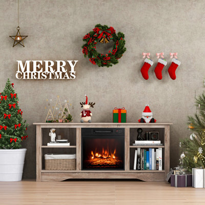 Meuble télé Lark Manor ™ de 58 po avec foyer électrique chauffant de 18 po et 3 tablettes réglables pour téléviseur de 65 po