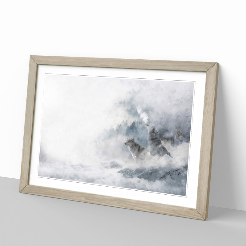 Wolves in Winter - Picture Frame Painting, Oak Framed, 48cm H x 65cm W x 2cm D