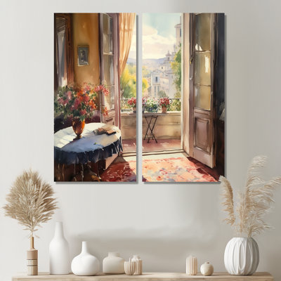 Beautiful View In To Rome, Italie - impressions sur toile beige, 2 pièces