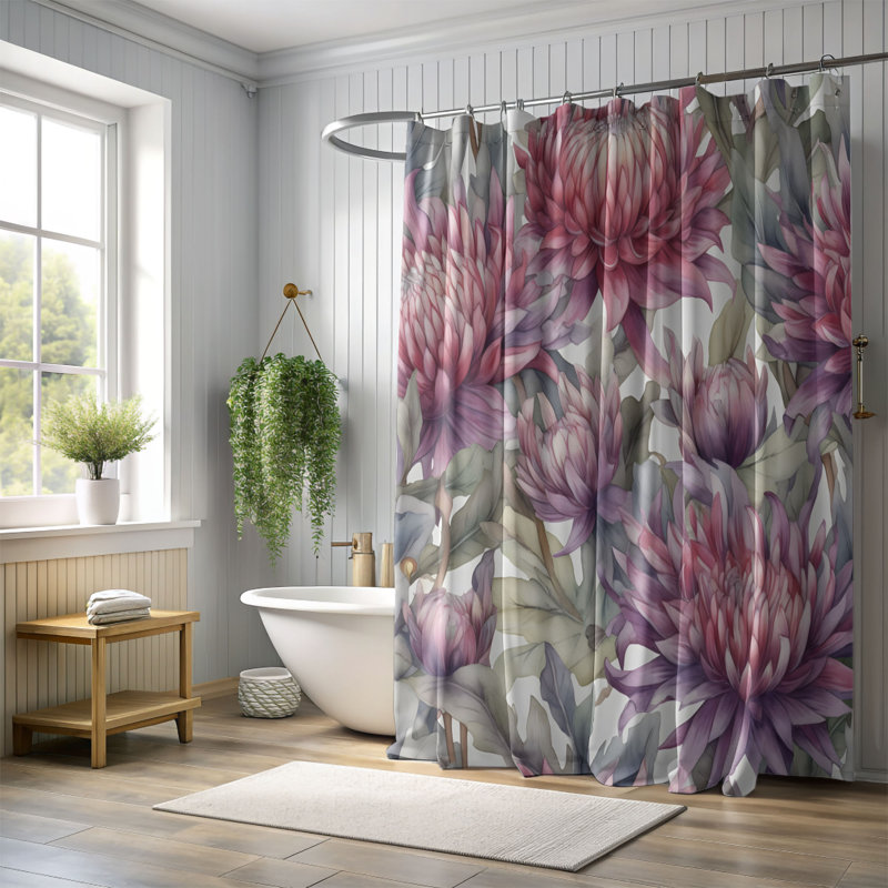 Rideau de douche 1 pièce Floral Répétition, H 74 po x l 71 po