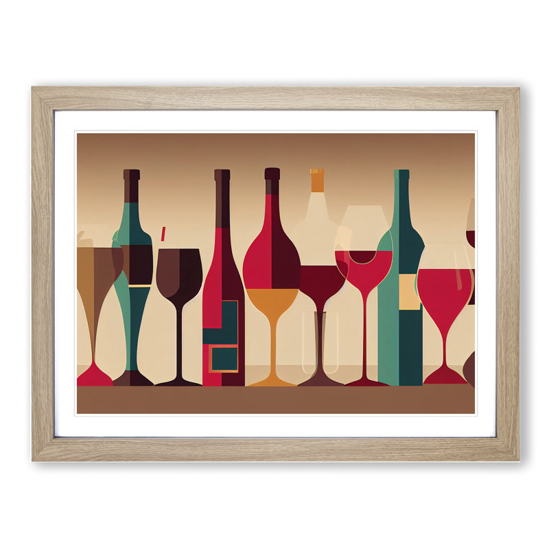 XH1022-10168X Wine Bottle Retro Art Vol.1 Abstract - Single Picture Frame Print, 46cm H x 64cm W x 2cm D, Oak