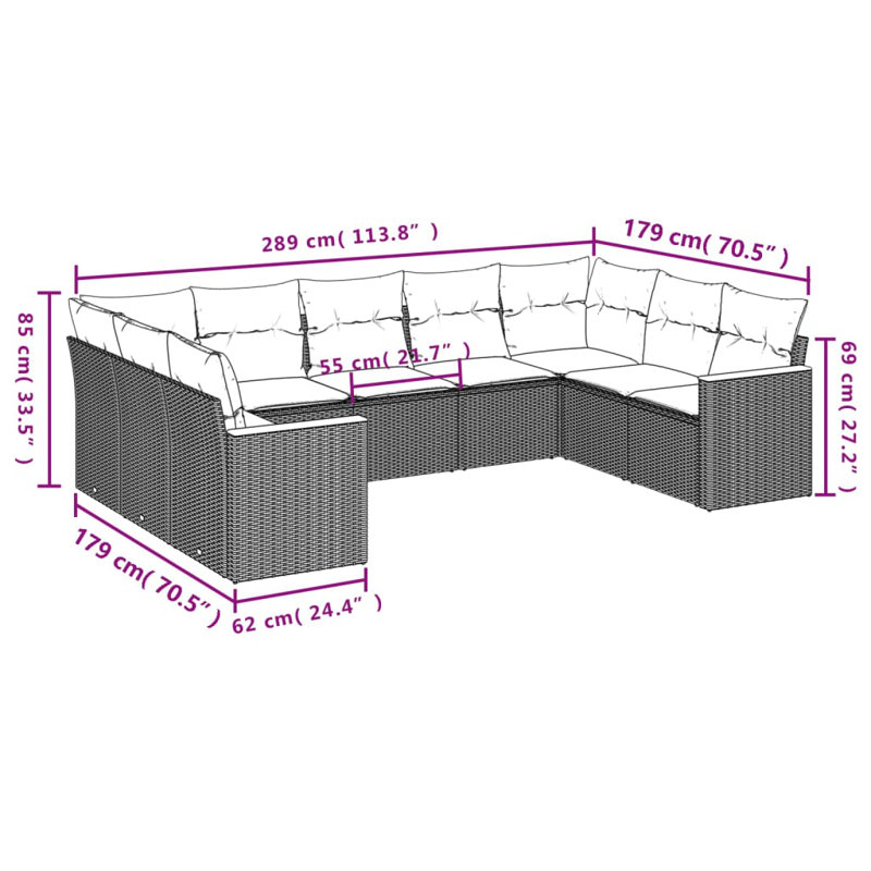 Ensemble de canapé de jardin modulaire en rotin PE 9 pièces Vidaxl