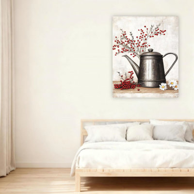 Art mural 24 "x 36" patiné avec des branches de baies rouges vieillies