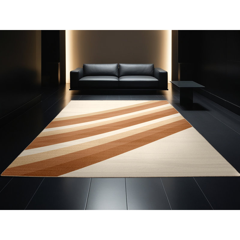 Tapis doux et moelleux à rayures modernes et contemporaines à motif de sauts beiges Ellinger, 2 pi x 3 pi