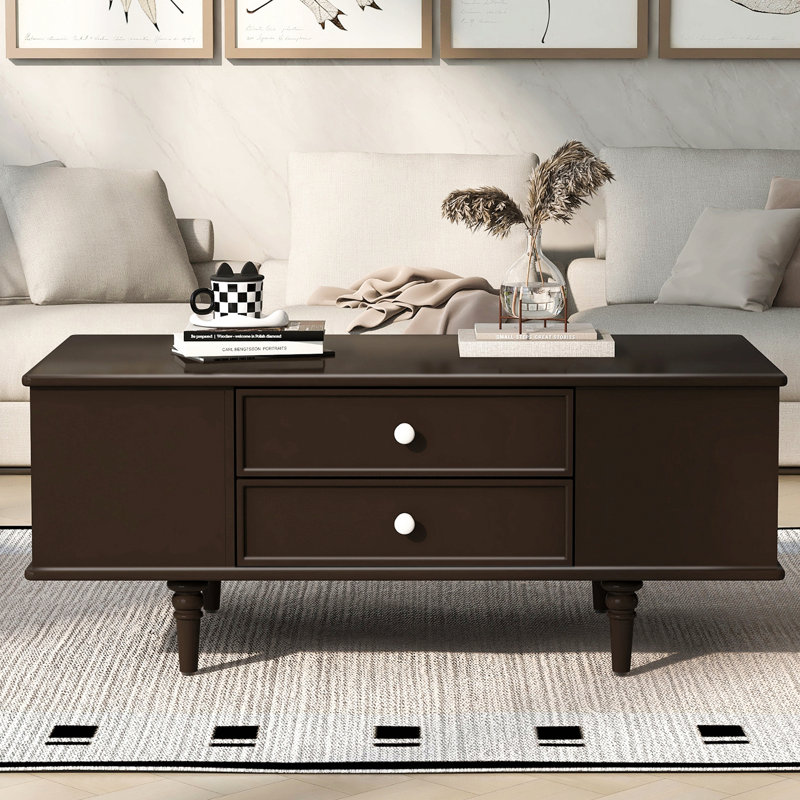Table basse moderne 47,2 po avec quatre tiroirs et deux compartiments de rangement cachés latéraux, Brun